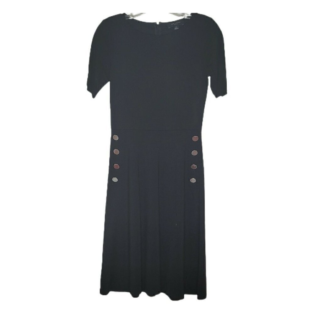 Ann Taylor Black Jersey Button Accent Jersey Midi Dress Size 0 Petite